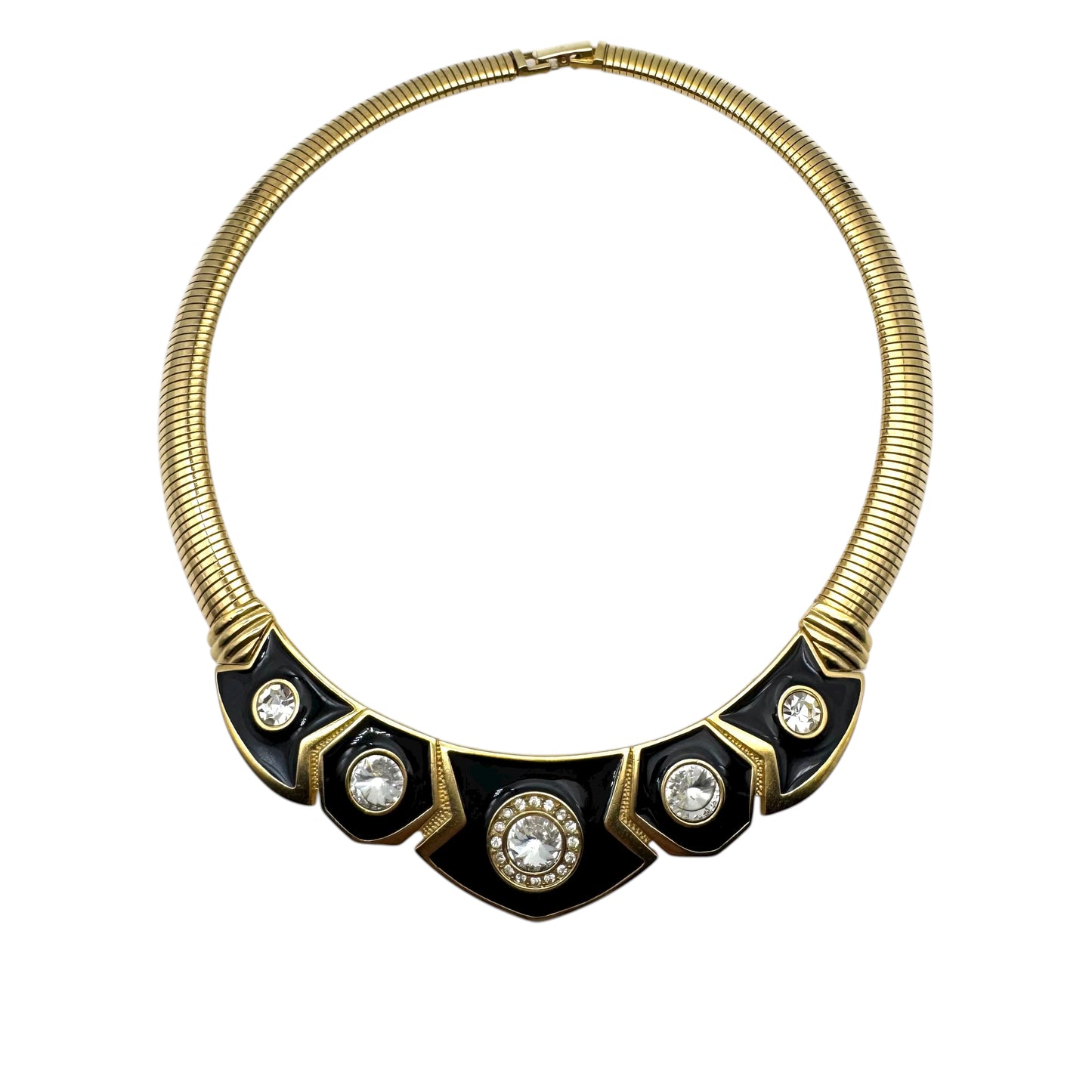 Bergdorf Goodman Enamel and Swarovski Rivoli Crystal Omega Necklace