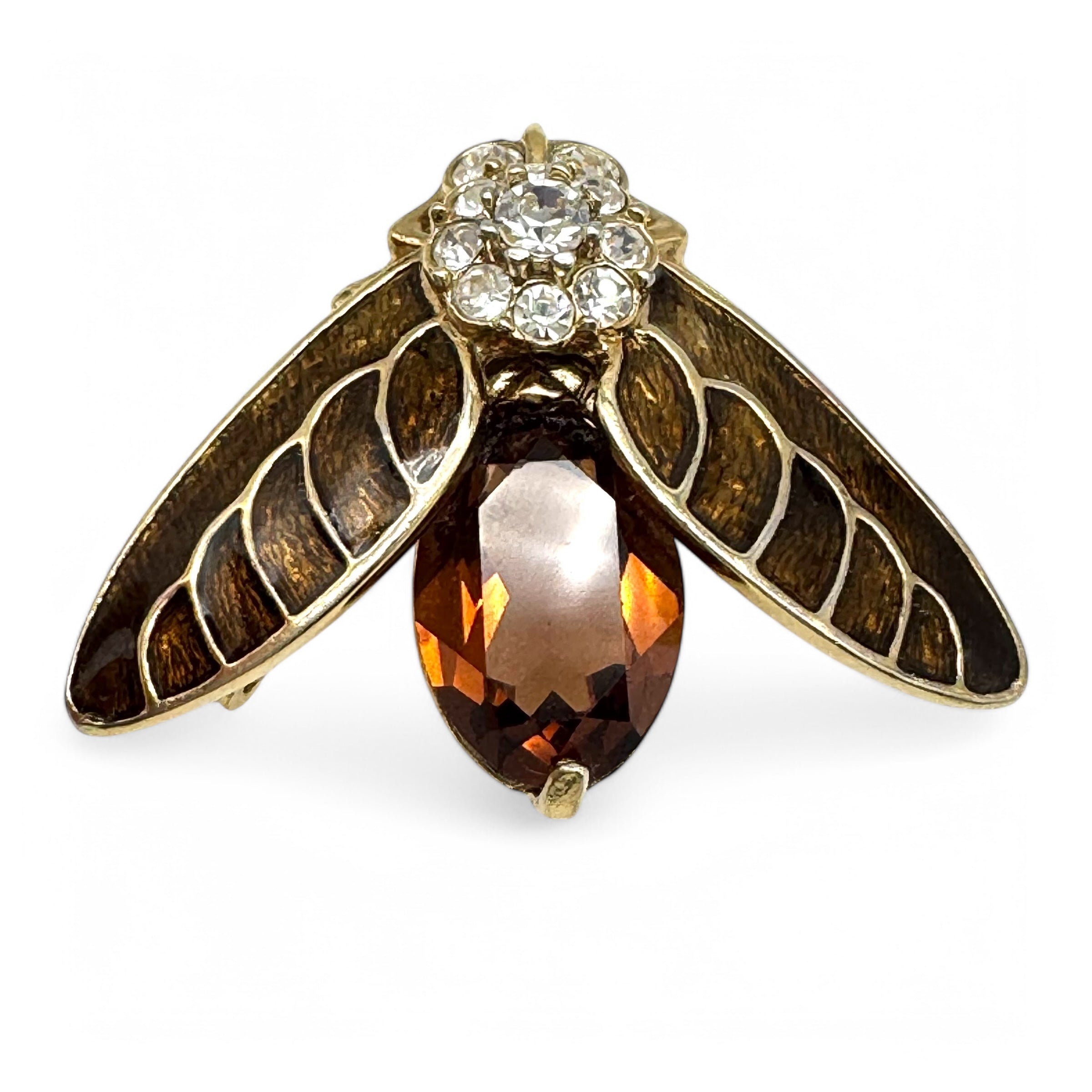 Attwood Sawyer Bronze Tone Enamel and Crystal Open Winged Insect