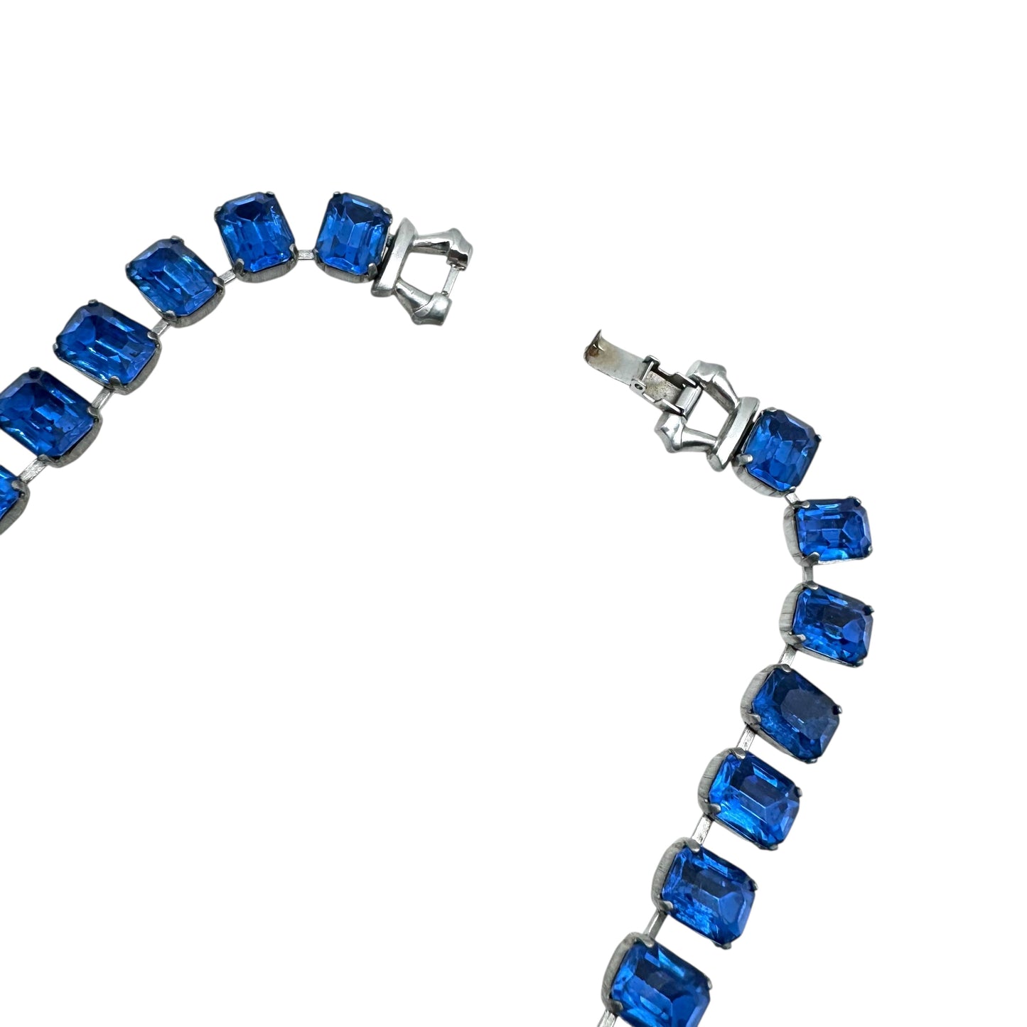 1940s Czechoslovakian Glass Royal Blue Riviere Necklace