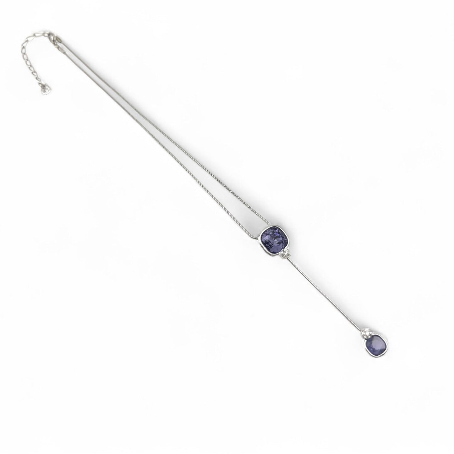 Swarovski (Swan Mark) Rhodium Plated Tanzanite (539) and Clear Crystal 'Y Necklace'