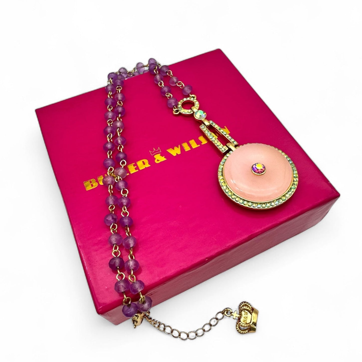 Butler and Wilson Art Deco Inspired Articulated Integral Pendant on Purple Stone Beaded Chain