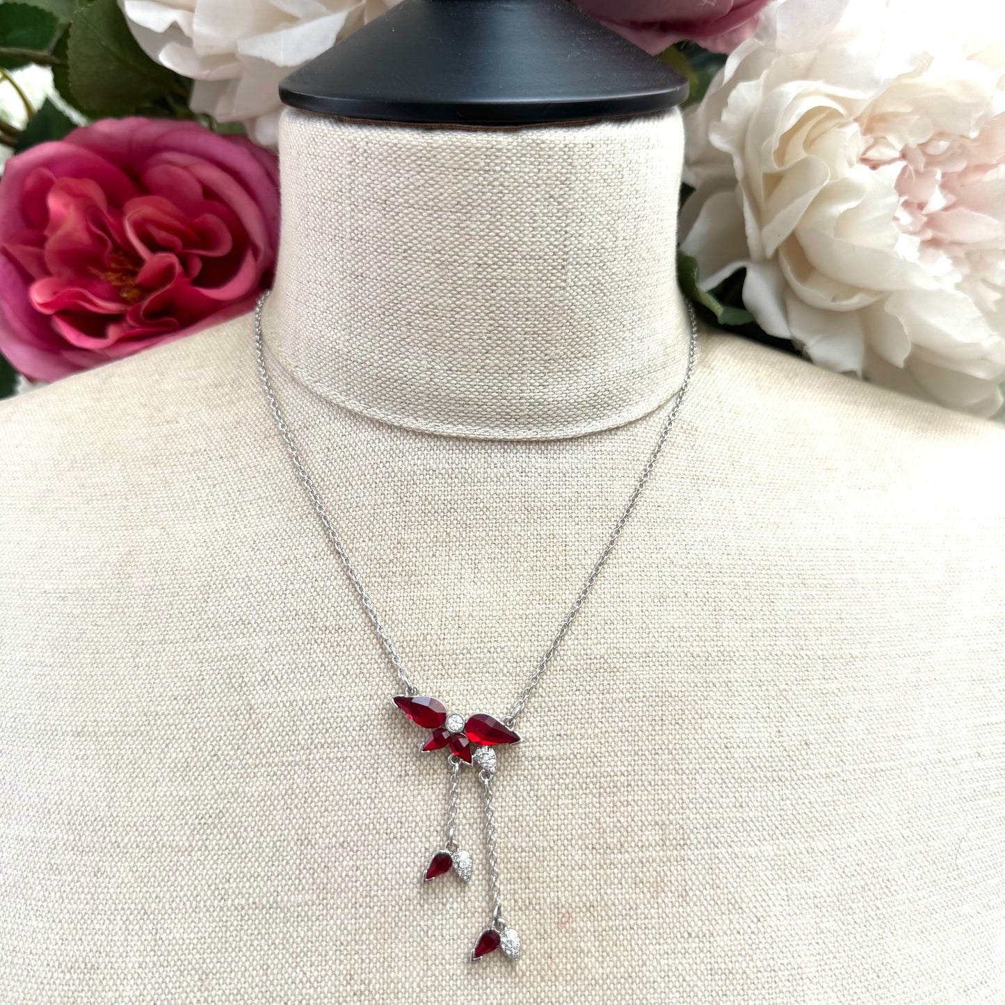 Swarovski (Swan Mark) Red Falling Petals Dropper Necklace