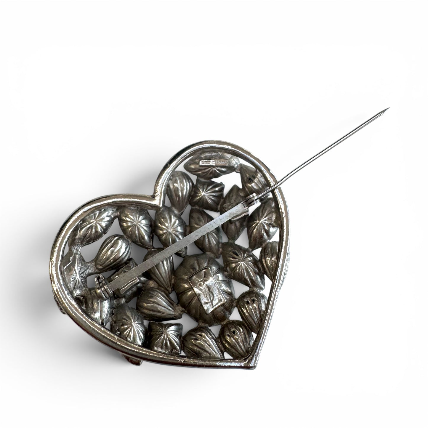 Yves Saint Laurent by Robert Goossens Rare Smoky Grey and Clear Crystal Heart Brooch 1980's