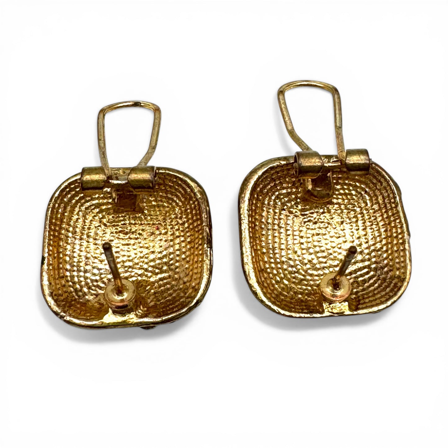 Vintage Enamel and Crystal Omega Back Pierced Earrings