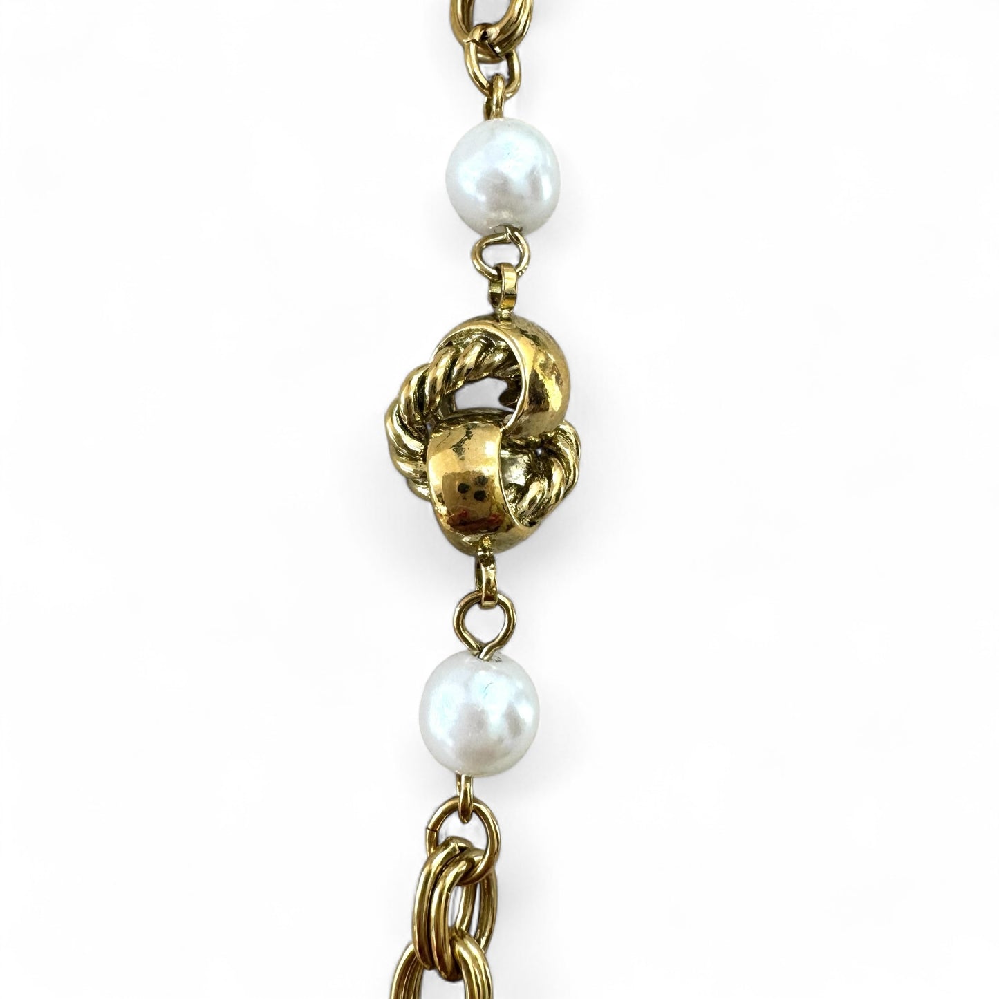 Vintage Faux Pearl and Twist Knot Double Chain Link Necklace
