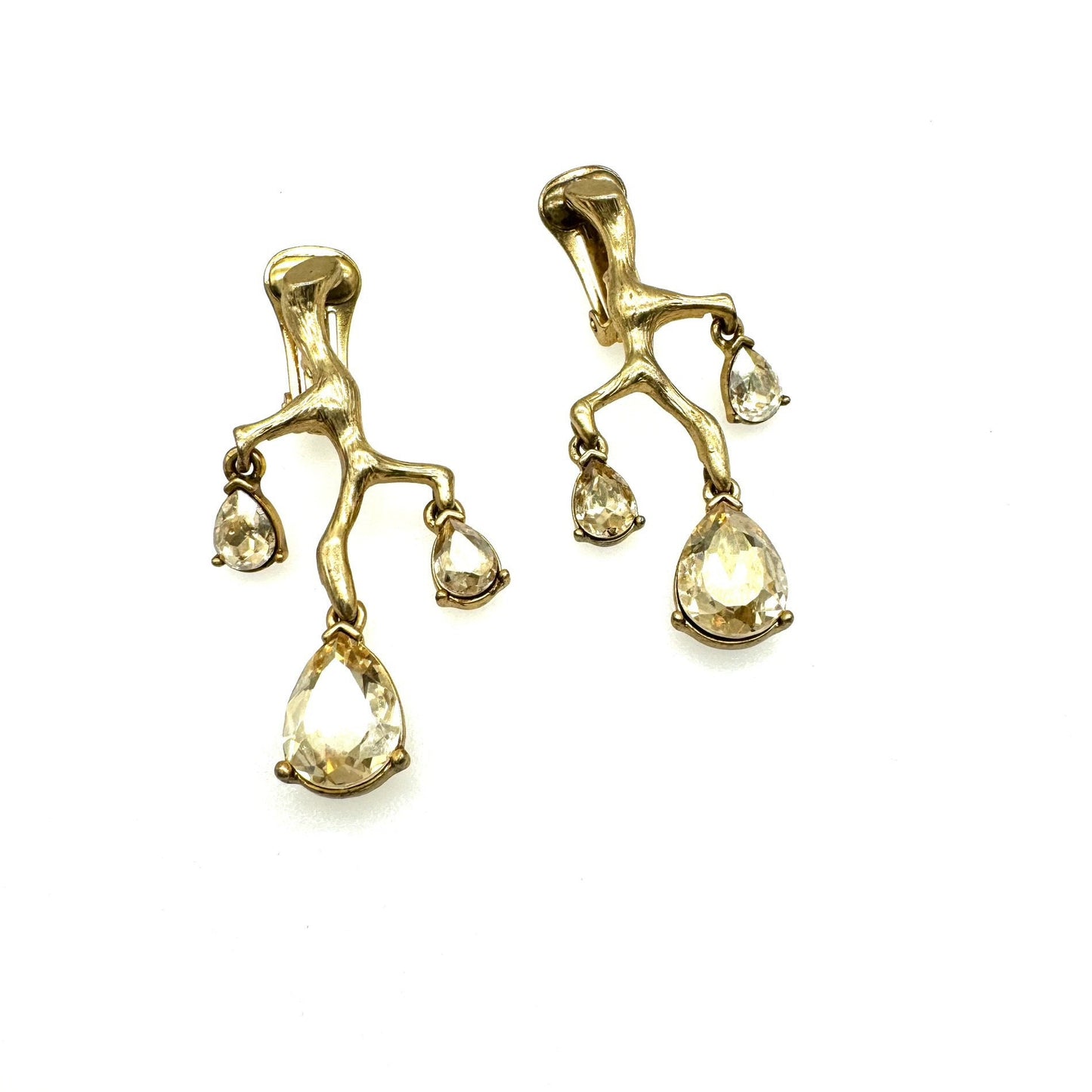 Oscar De La Renta Made In USA Crystal Chandelier Dropper Clip On Earrings