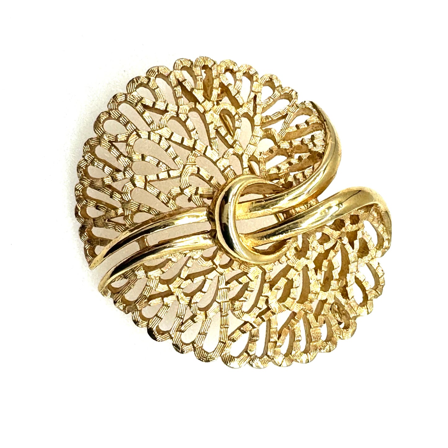 Crown Trifari Openwork Stylised Leaf Brooch