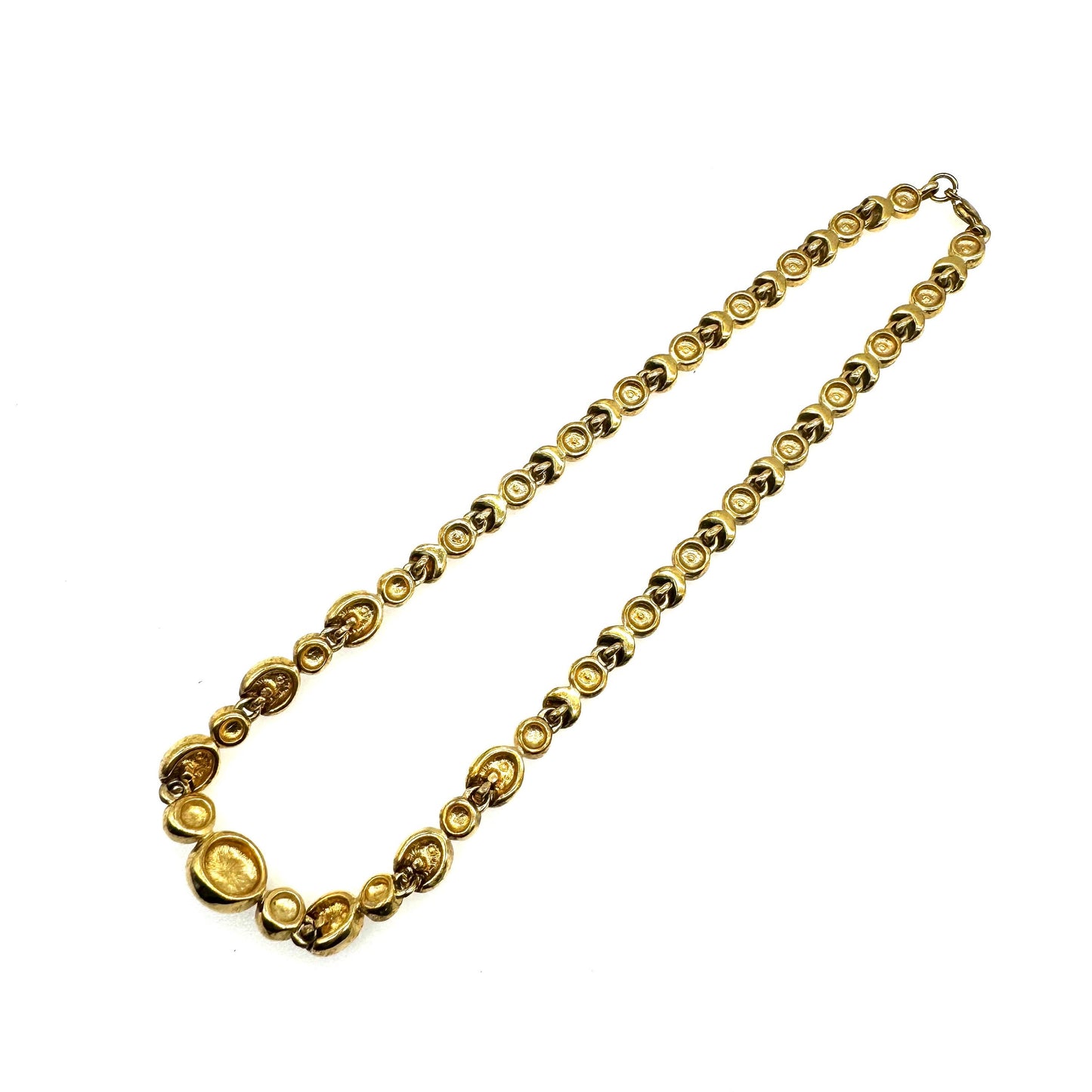 Unsigned 1980's Green and Blue Cabochon and Rhinestone Necklace