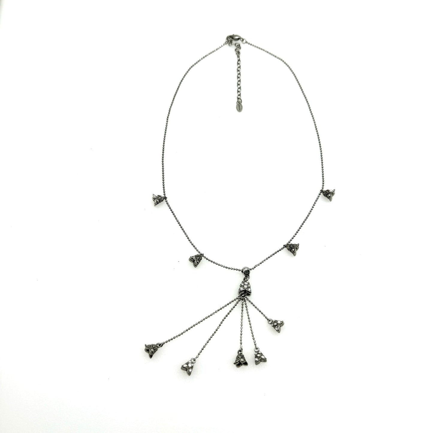 Monet Rhinestone Faux Pearl and Marcasite Bell Flower Multi Dropper Necklace with Extender