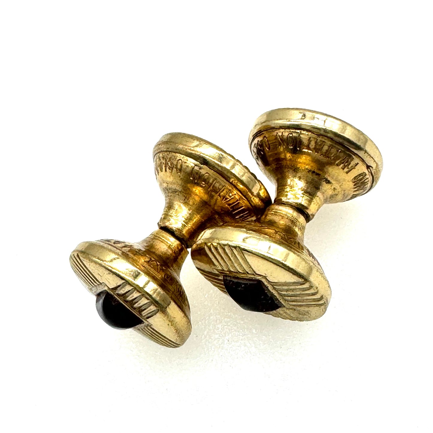 Made In England Pat 449790 Double Ended Retractable Chain Link Engine Turned Sugarloaf Cabochon Cufflinks Circa 1930's