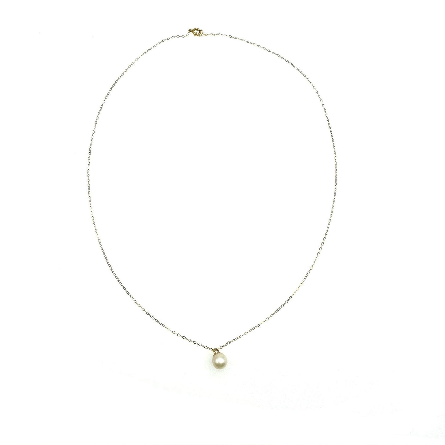 Vintage 9ct Gold Solitaire 7mm Pearl Pendant Trace Chain Necklace