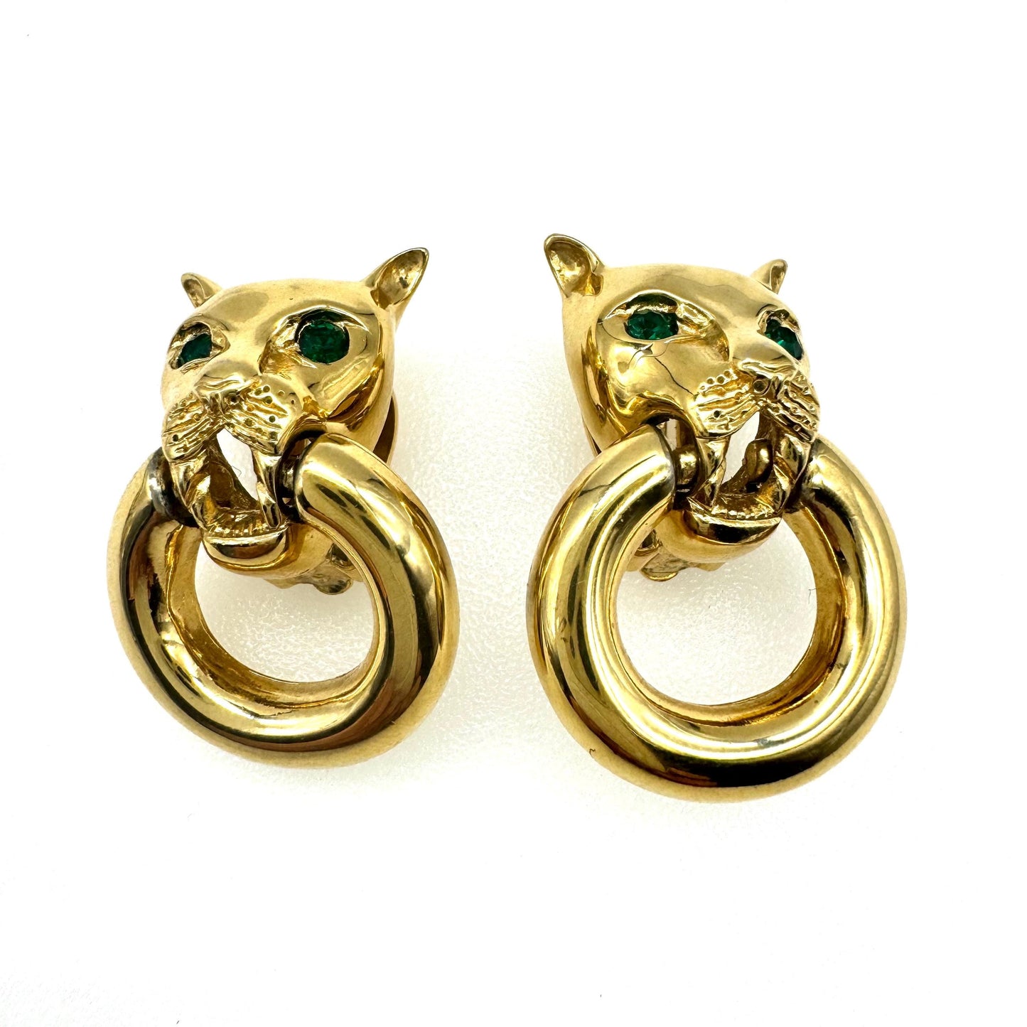 Givenchy Panther Door Knocker Clip On Earrings with Swarovski Emerald Crystal Eyes