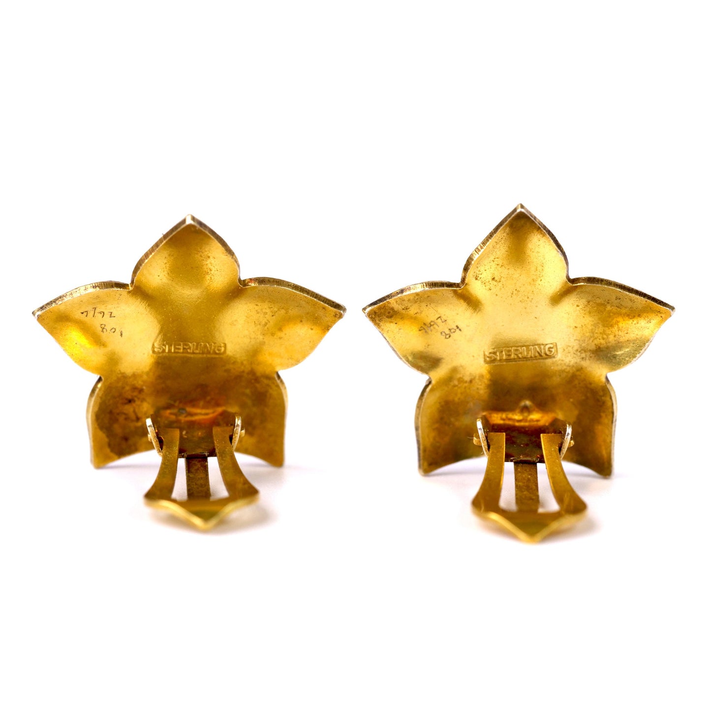 Scandinavian Silver Gold Wash Enamel Flower Brooch & Earrings Set