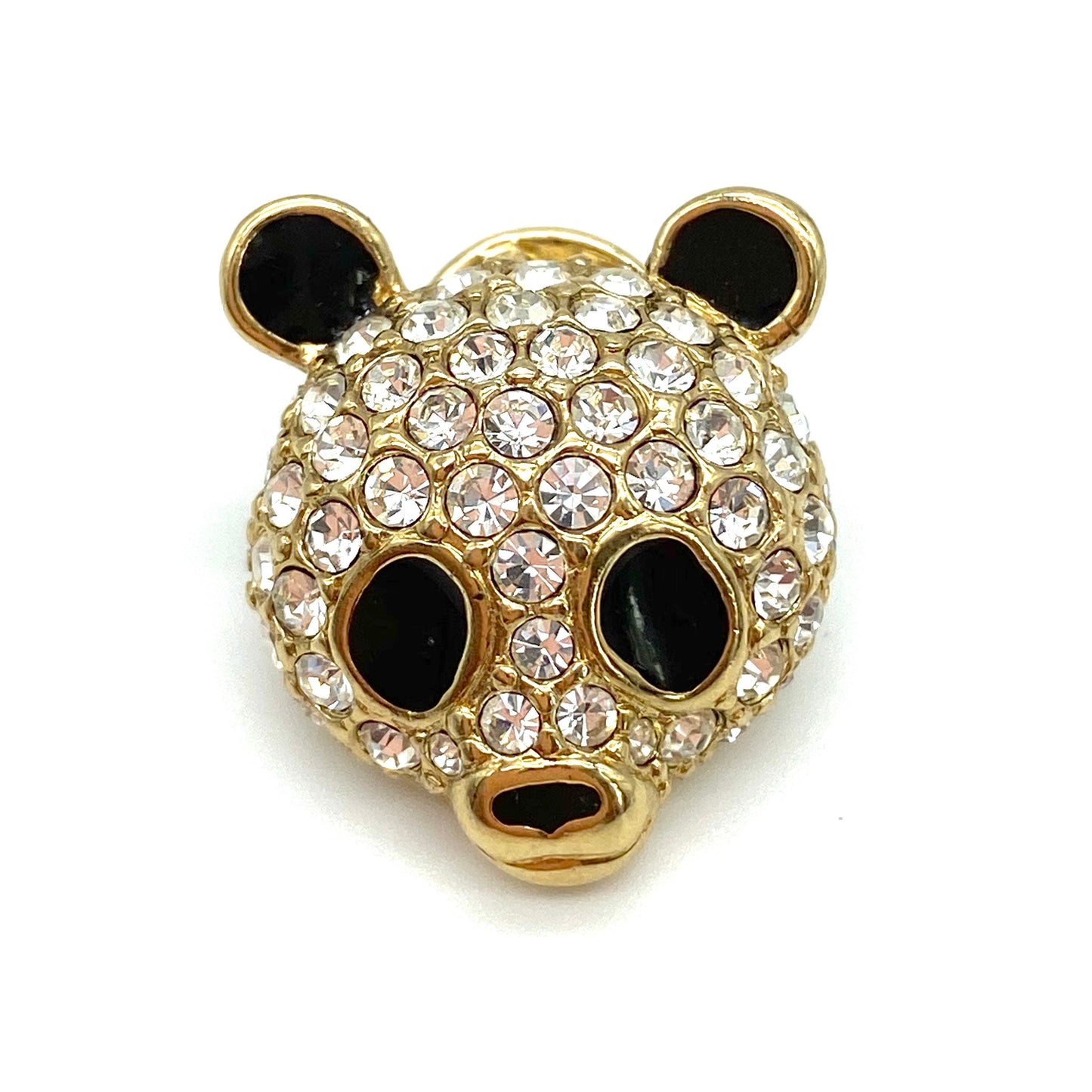 Attwood and Sawyer (Wales) Gold Plated Enamel and Crystal Pave Panda Face Pin