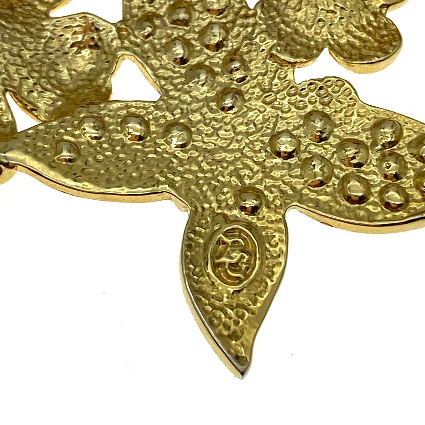 Bergdorf Goodman 1980's Gold Plated Butterfly and Flowers Rhinestone Pendant