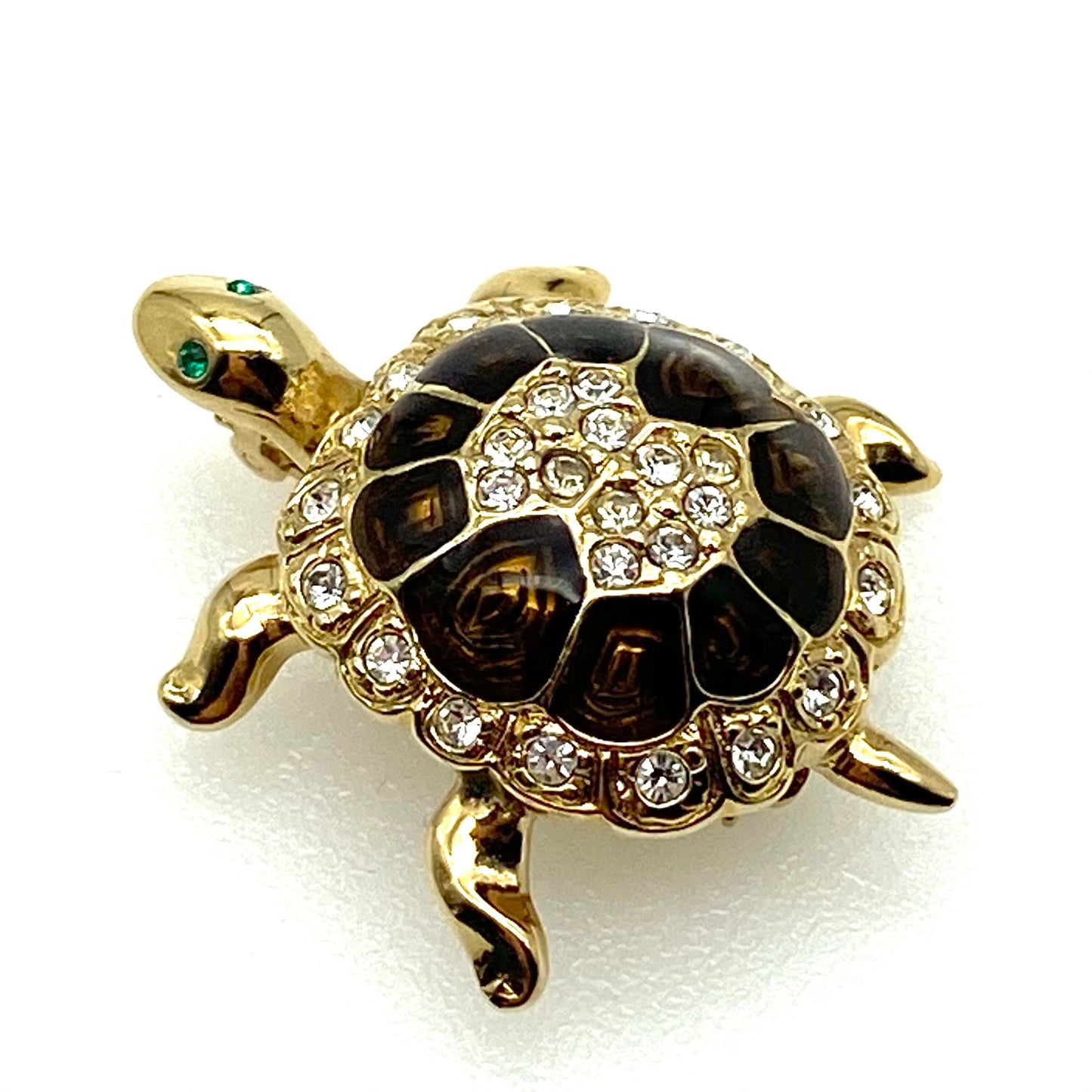 Attwood and Sawyer 22ct Gold Plated Enamel and Swarovski Crystal Turtle Tortoise (Rare Colourway)