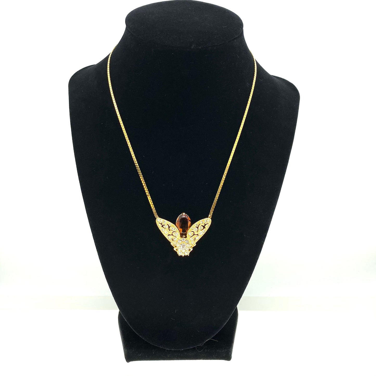 RARE Attwood and Sawyer Large Winged Insect Swarovski Crystal 22ct Gold Plated Necklace