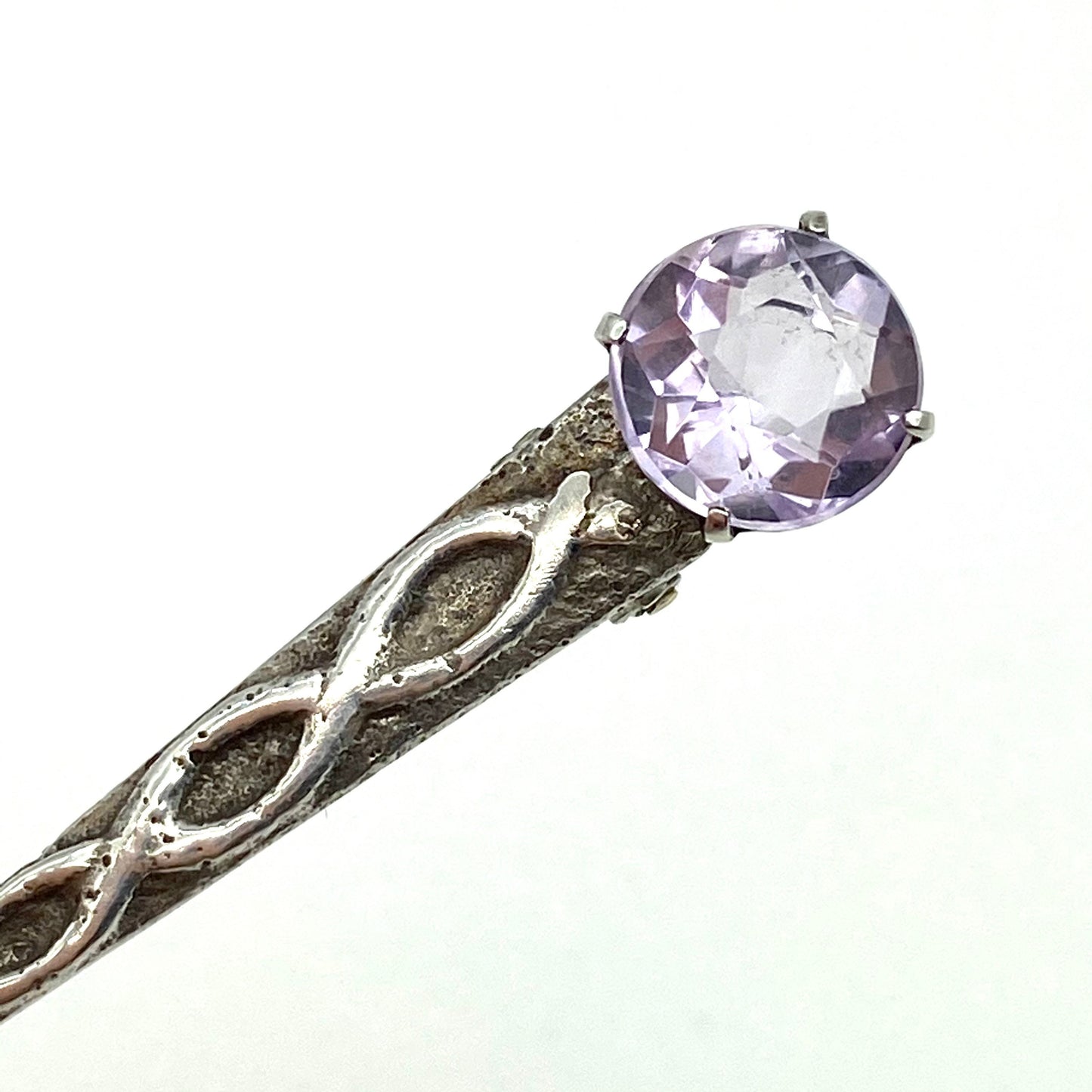 Antique Silver and Amethyst Celtic Brooch