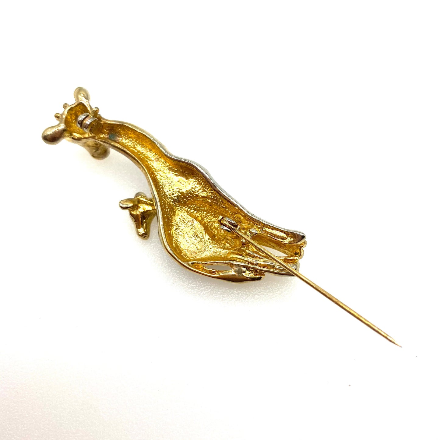 UNSIGNED Attwood and Sawyer 22ct Gold Plated Giraffe Mother and Calf Brooch Black Enamel Colourway