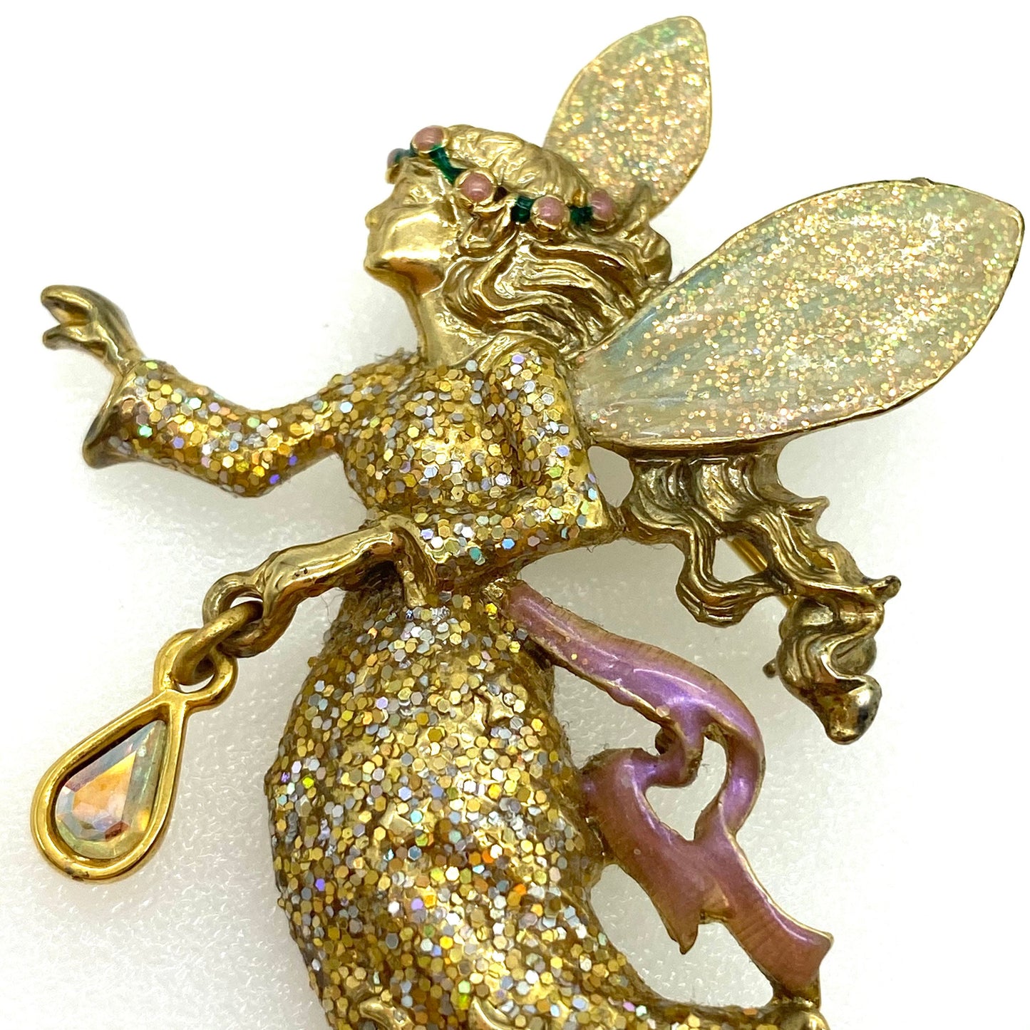 Jolie broche Kirks Folly Fairy en émail pailleté