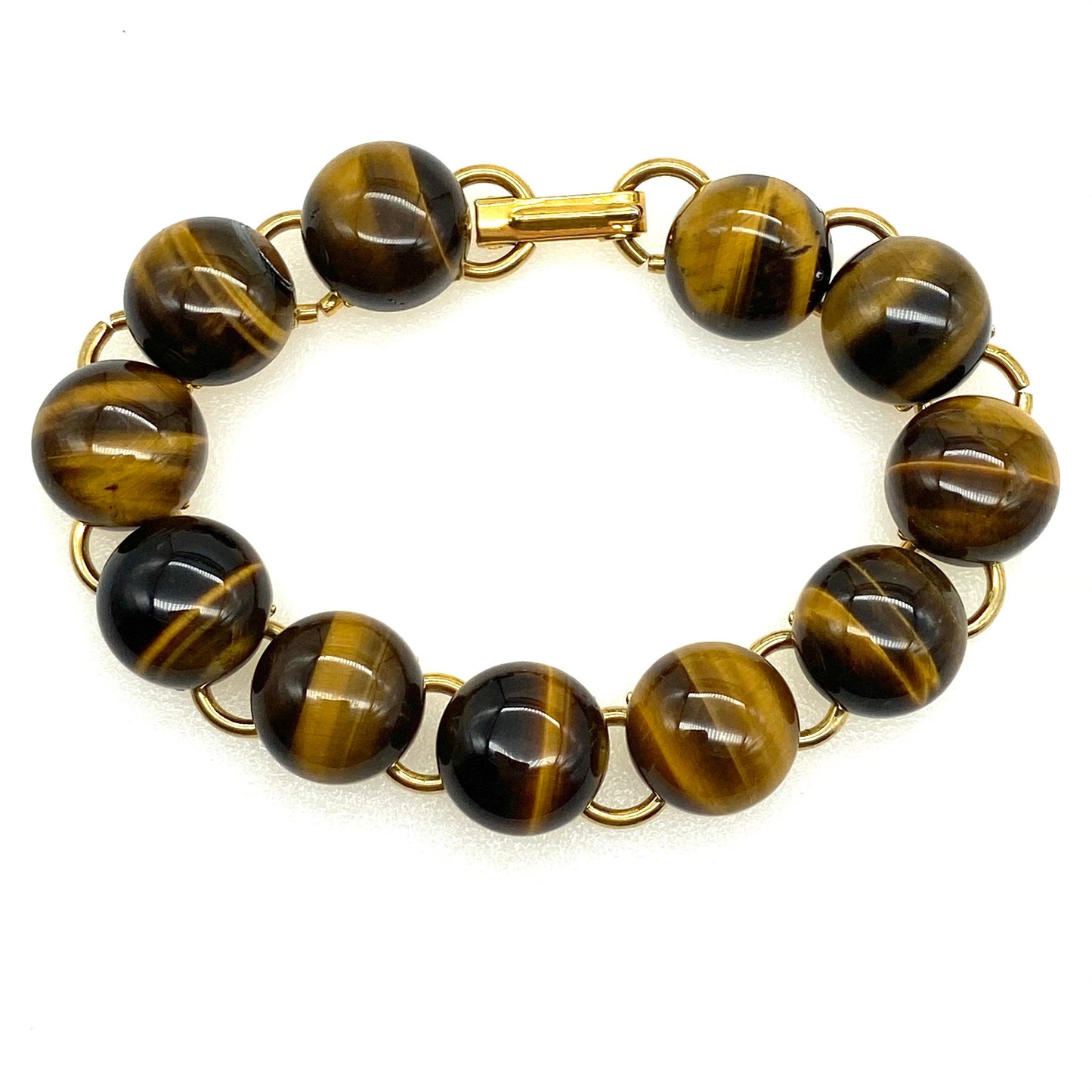 Tigers Eye 1970’s Round Cabochon Gold Tone Bracelet