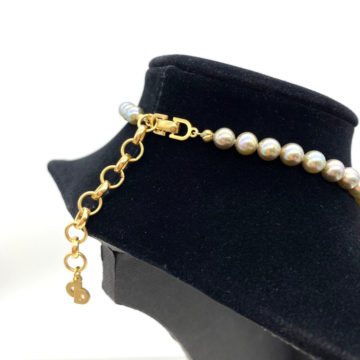 Christian Dior Frosted Glass and Faux Pearl Fringed Bib Necklace