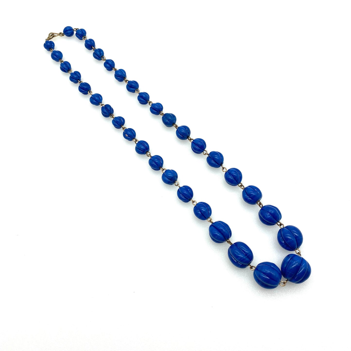 Art Deco Royal Blue Melon / Pumpkin Glass Bead (Graduating) Necklace (Agate effect)