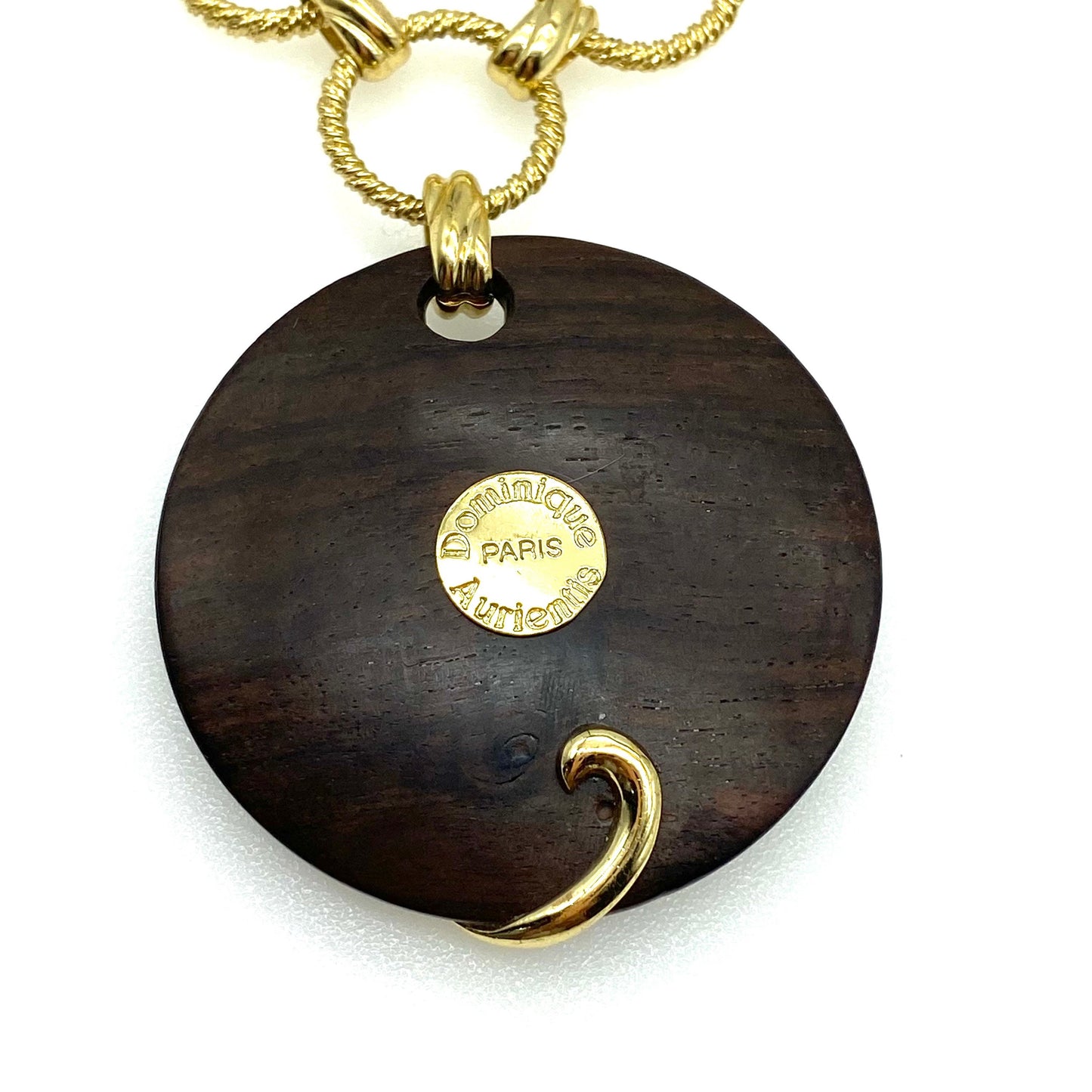 Collier plaqué or Dominique Aurientis avec pendentif rond en bois
