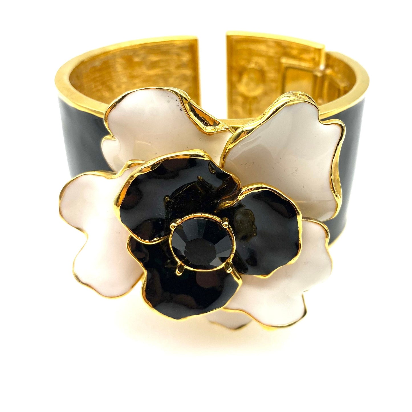 Kenneth Jay Lane Gold Plated and Enamel Camellia Clamper Bangle