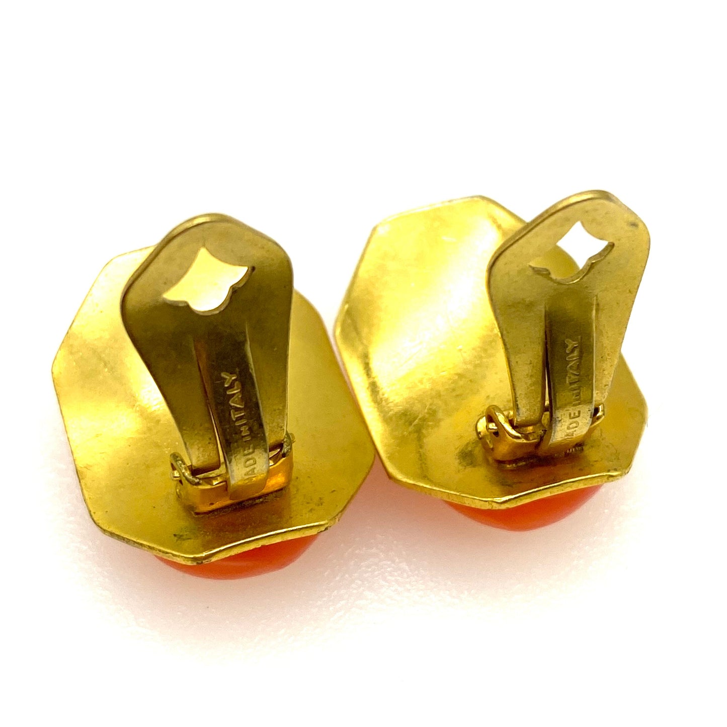 Giuliano Fratti Peach Satin Glass Clip On Earrings