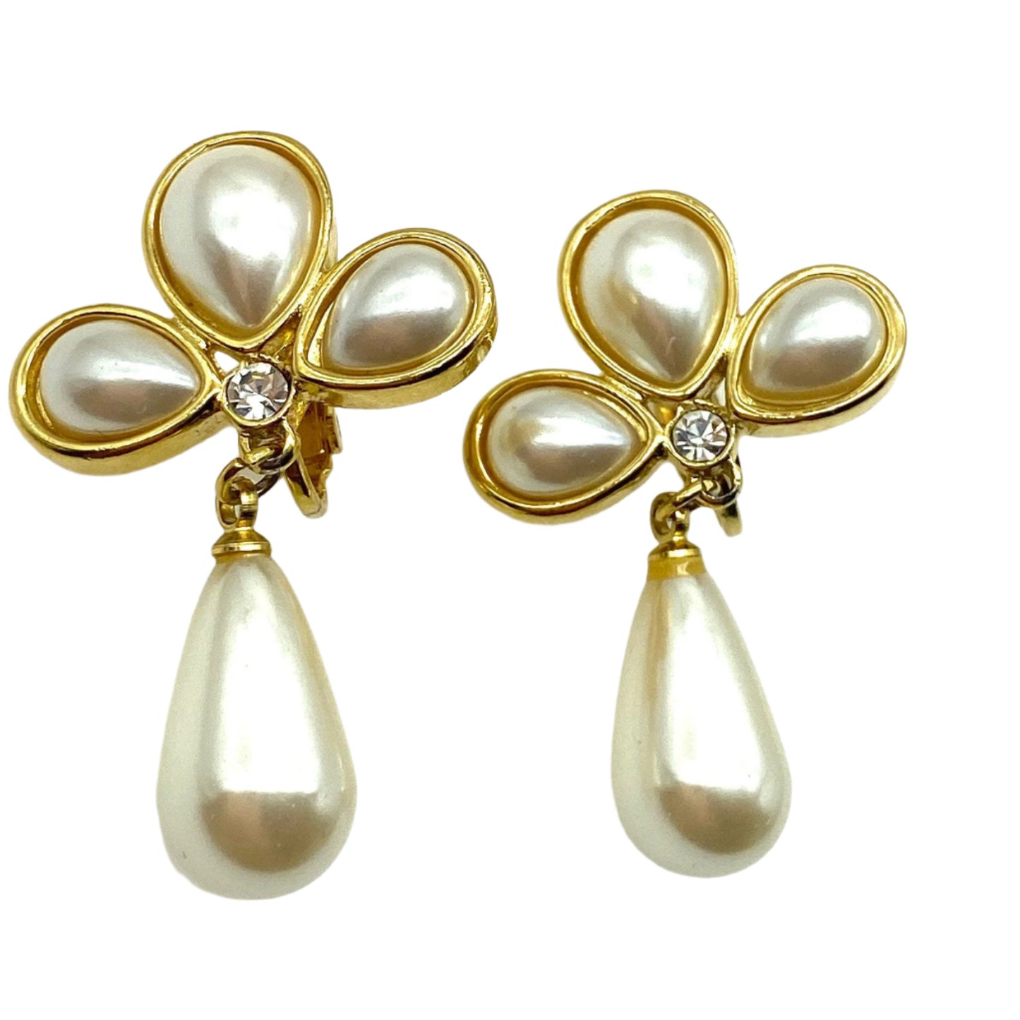 Marvella - Boucles d'oreilles compte-gouttes à clip avec perles d'imitation