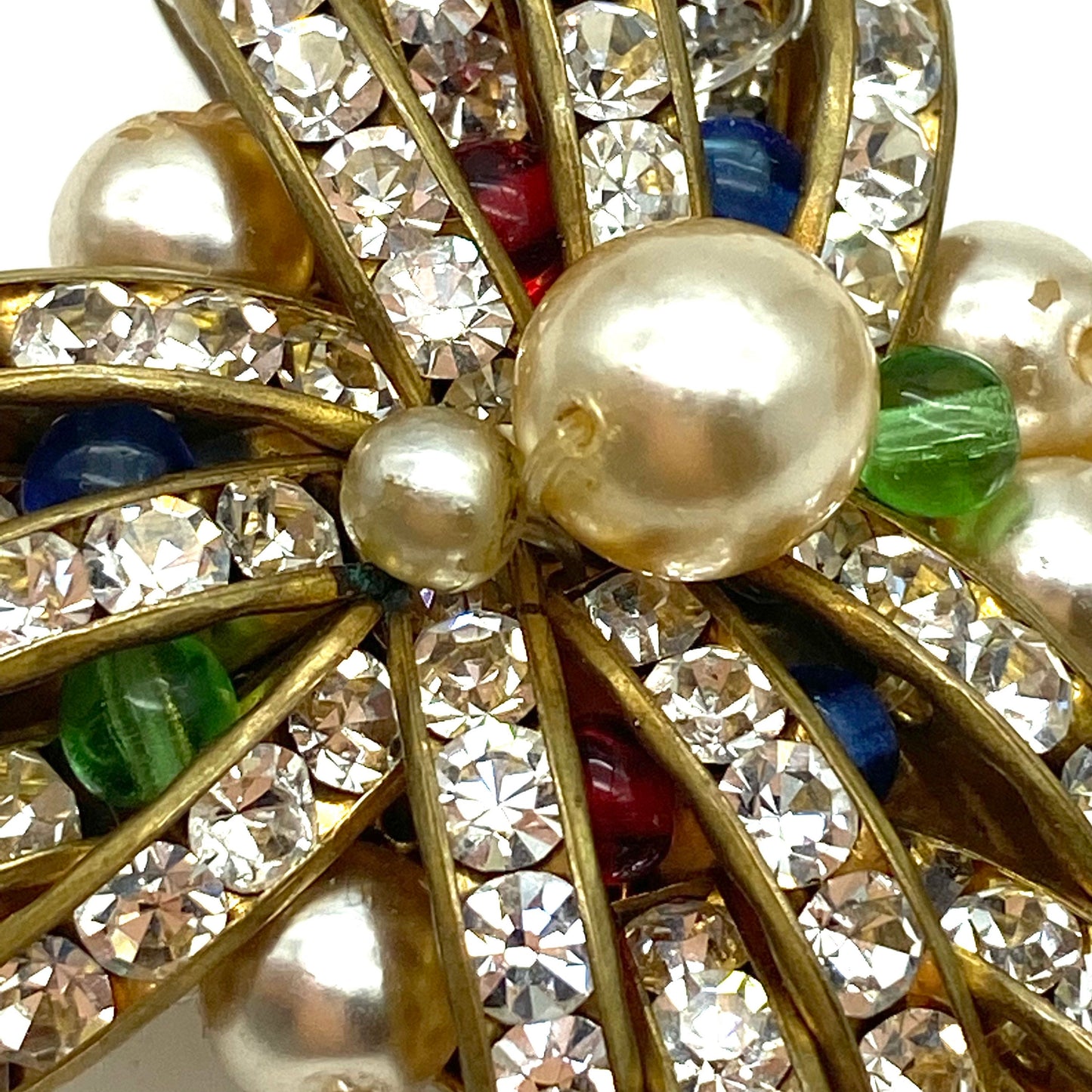 Art Deco Huge Channel Set Crystal Clip On Earrings with Glass Beads and Faux Pearls