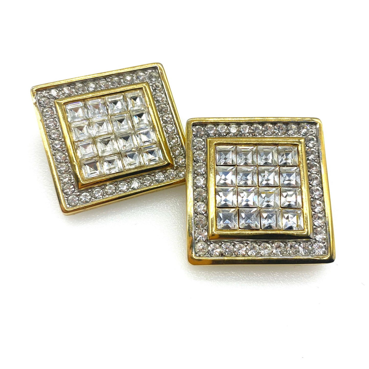 Sphinx Huge Square Rhinestone Clip On Earrings