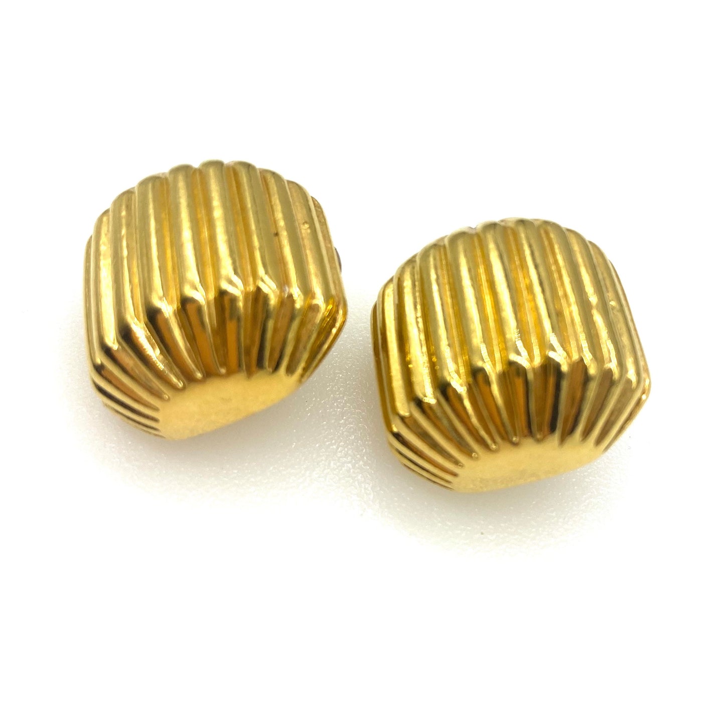 Trifari Ribbed Square Domed Pierced Earrings with Original Backs