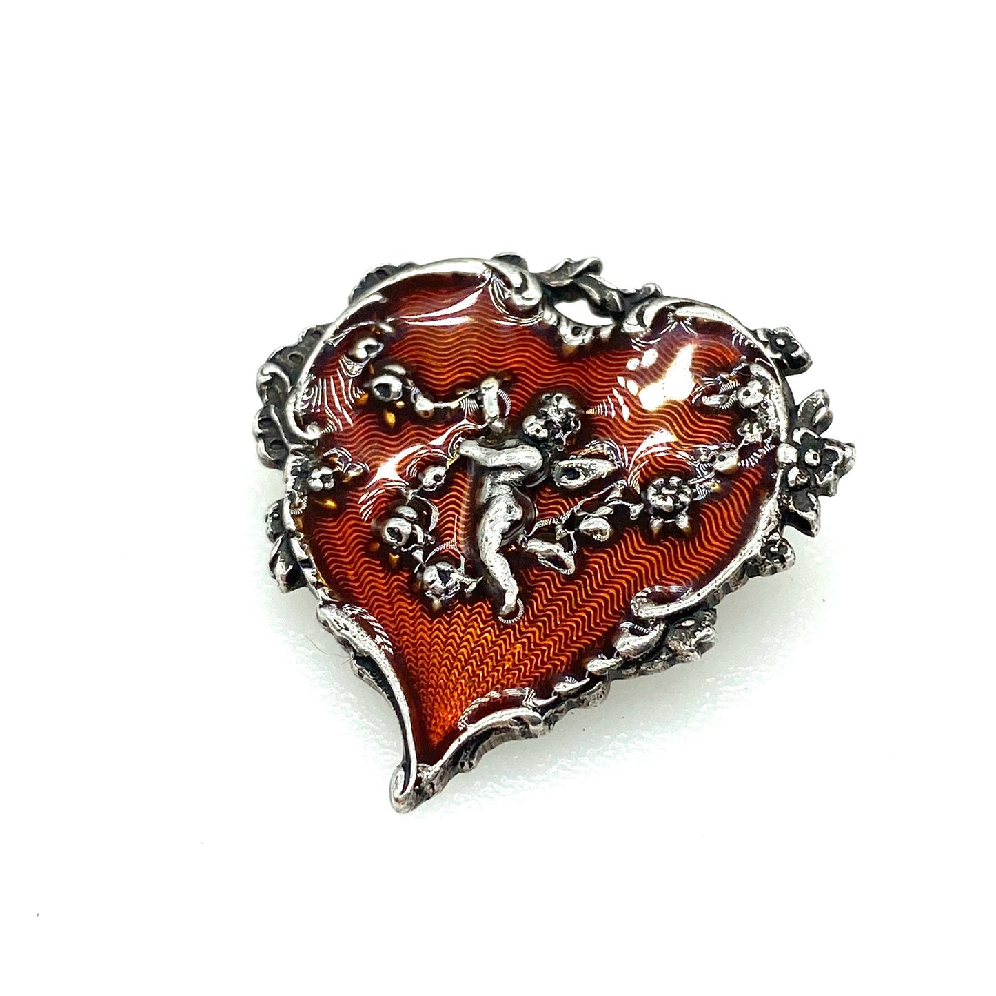 Catherine Popesco Enamelled Cherub Heart Brooch