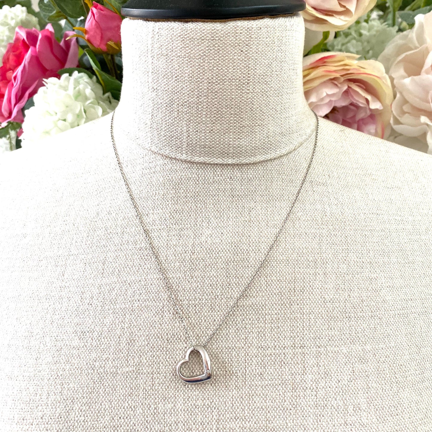 Open Heart 925 Silver Necklace with Real Diamond Detail Necklace