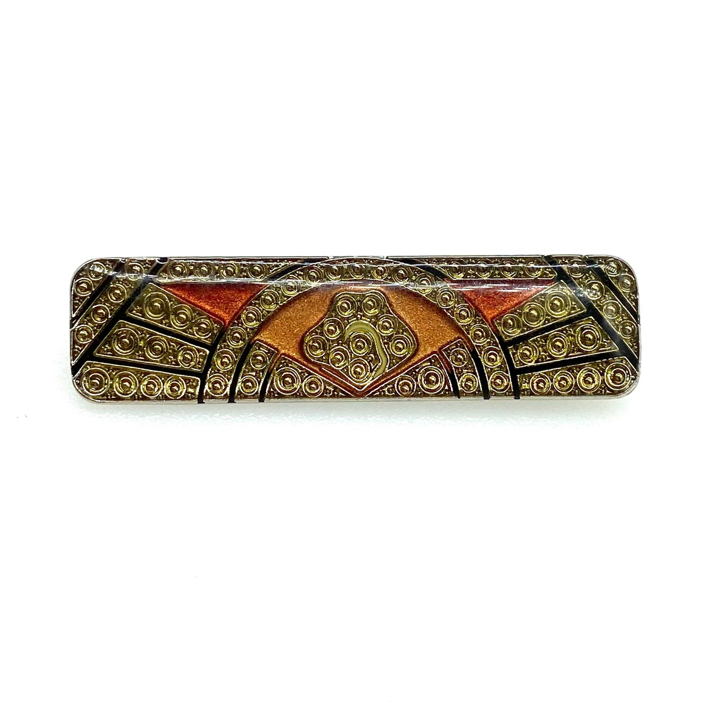 Art Deco Style Enamel, Gold Foil and Resin Cast Brooch