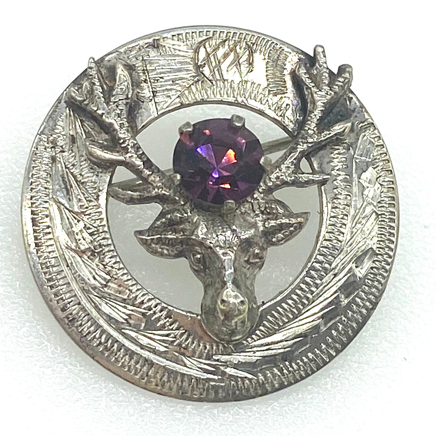 Ward Brothers Sterling Silver Stag and Thistle Brooch