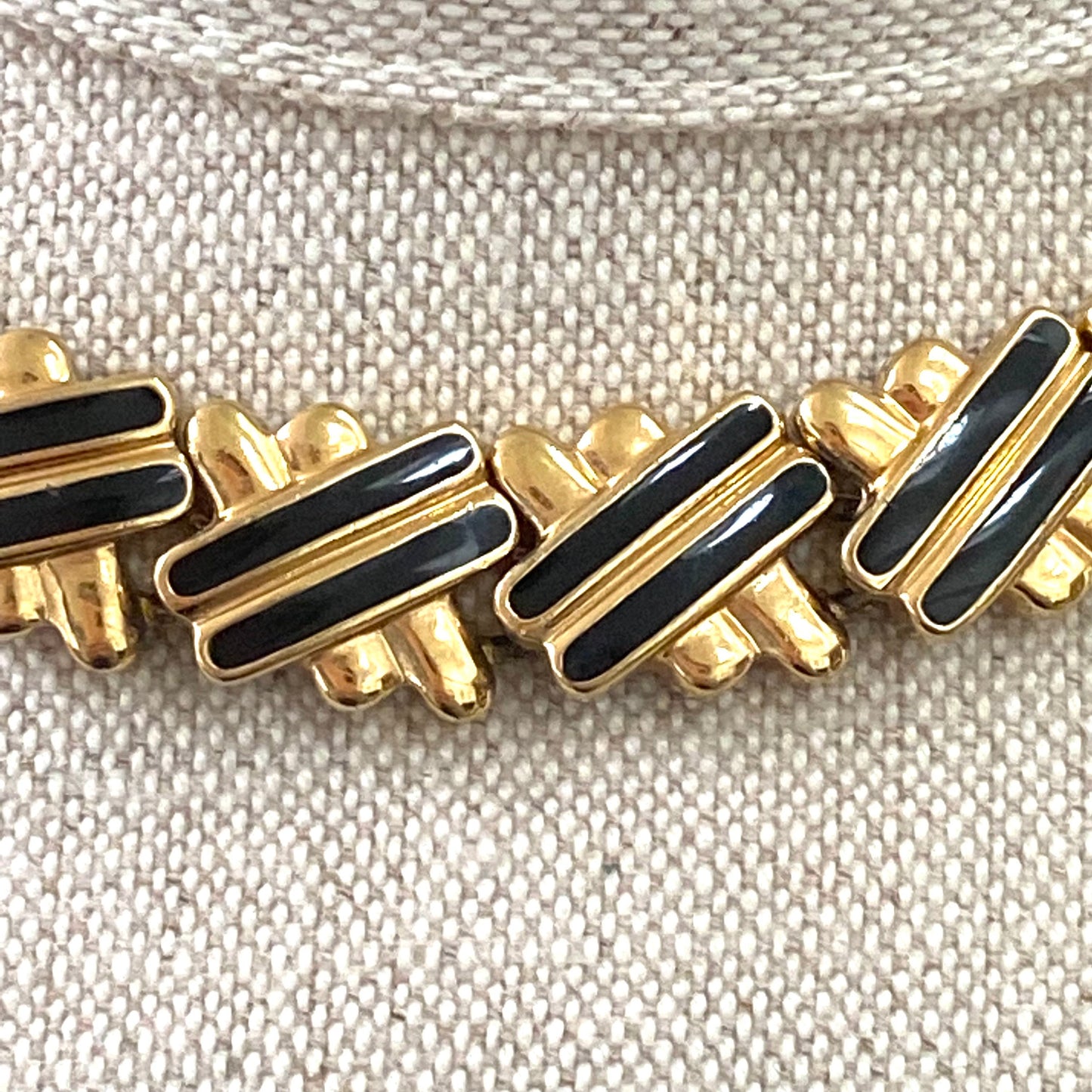 Monet Criss Cross Black Enamel Gold Plated Necklace