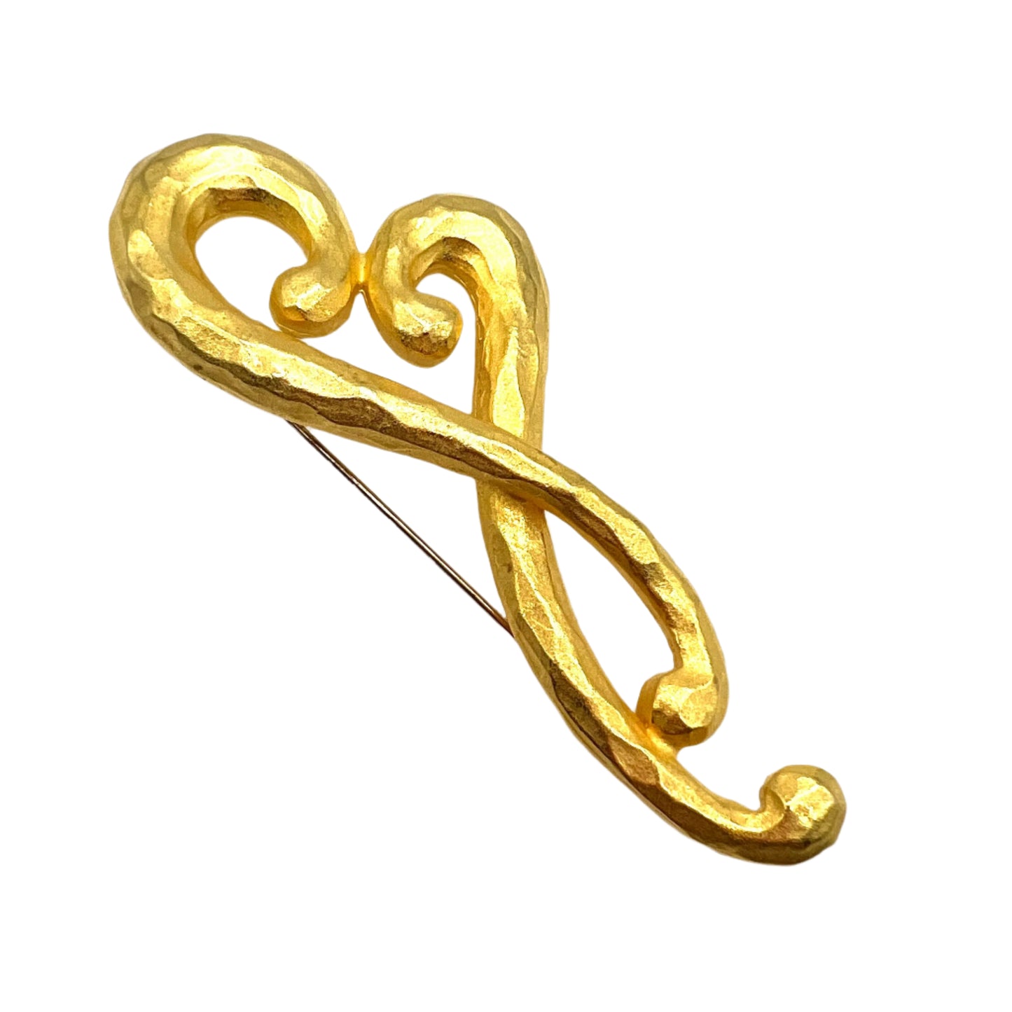 Vintage 1980's Large Open Heart Matt Gold Brooch