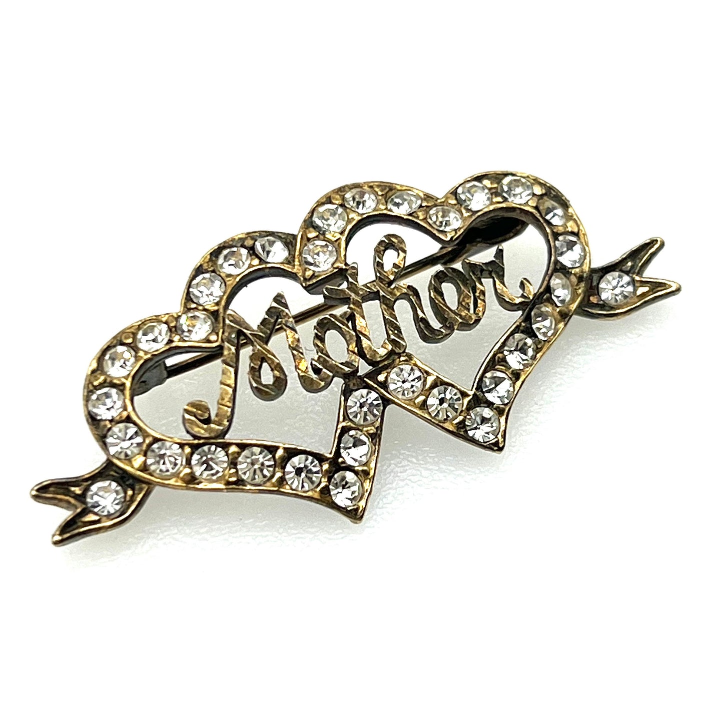 Fully Hallmarked Silver Gilded Mother Two Hearts Brooch