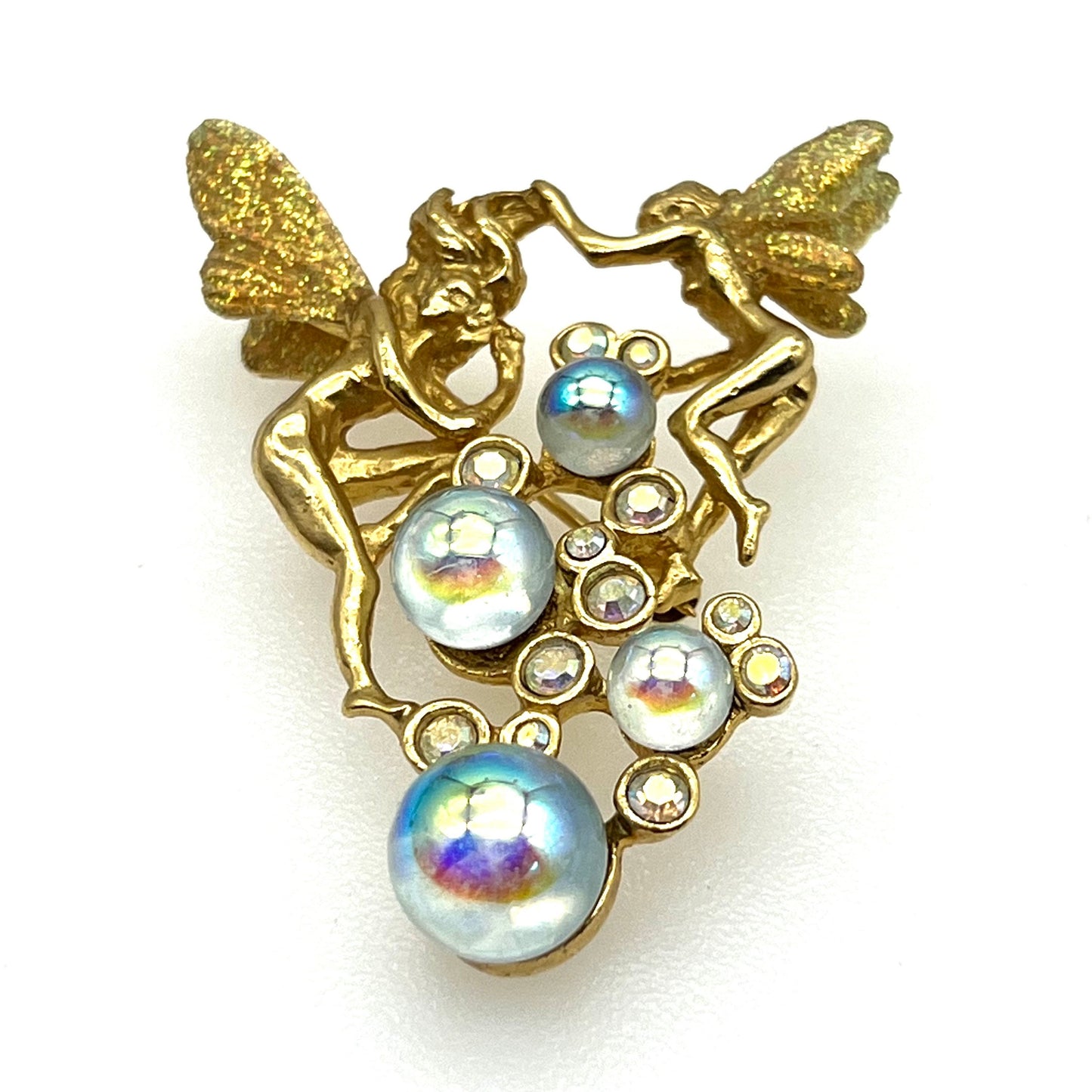 RARE Kirks Folly Two Fairies and Bubbles Brooch