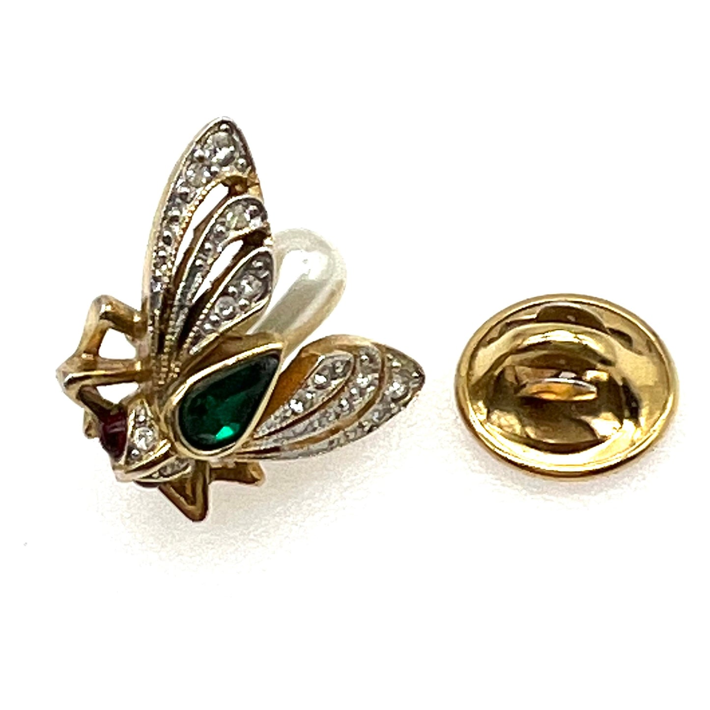 Butler and Wilson Small Swarovski Crystal and Faux Pearl Gold Plated Fly Pin