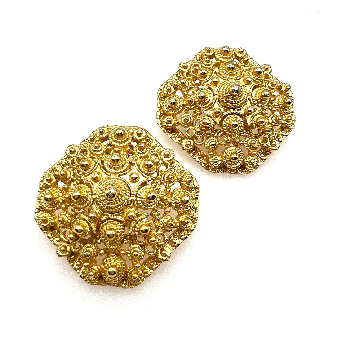 Signed West - Cannetille Style Domed Clip On Earrings