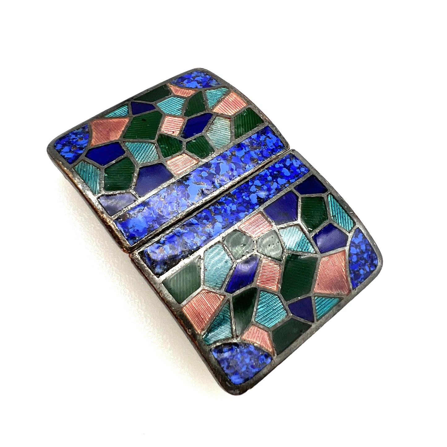 LW Paris France Boucle De Ceinture En Émail Effet Guilloché Et Lapis Lazuli