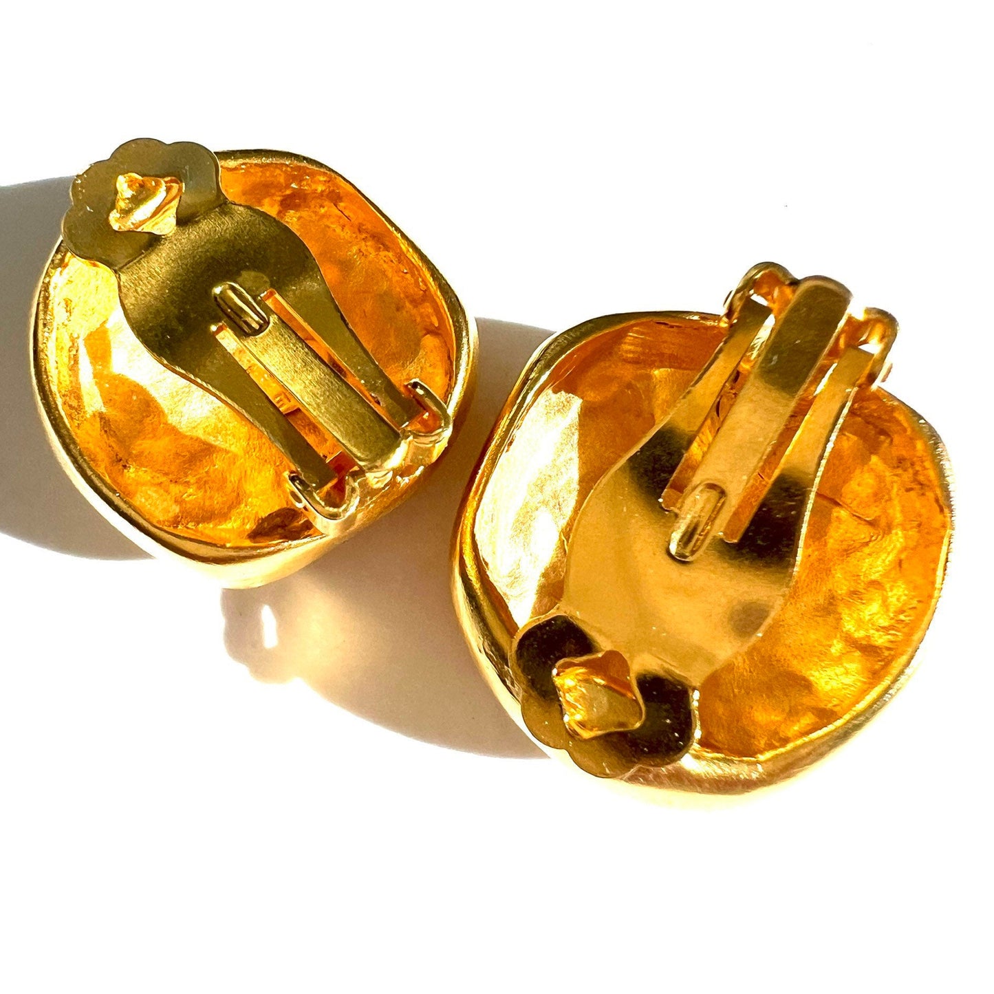 Kenneth Lane Satin/Matte Gold Plated Undulating Nugget Domed Clip On Earrings