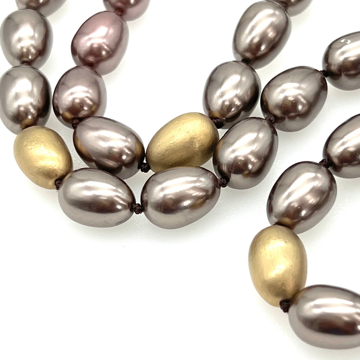 Monet Metallic Mauve Coated Potato-shaped Glass Pearl Hand-Knotted Long Necklace