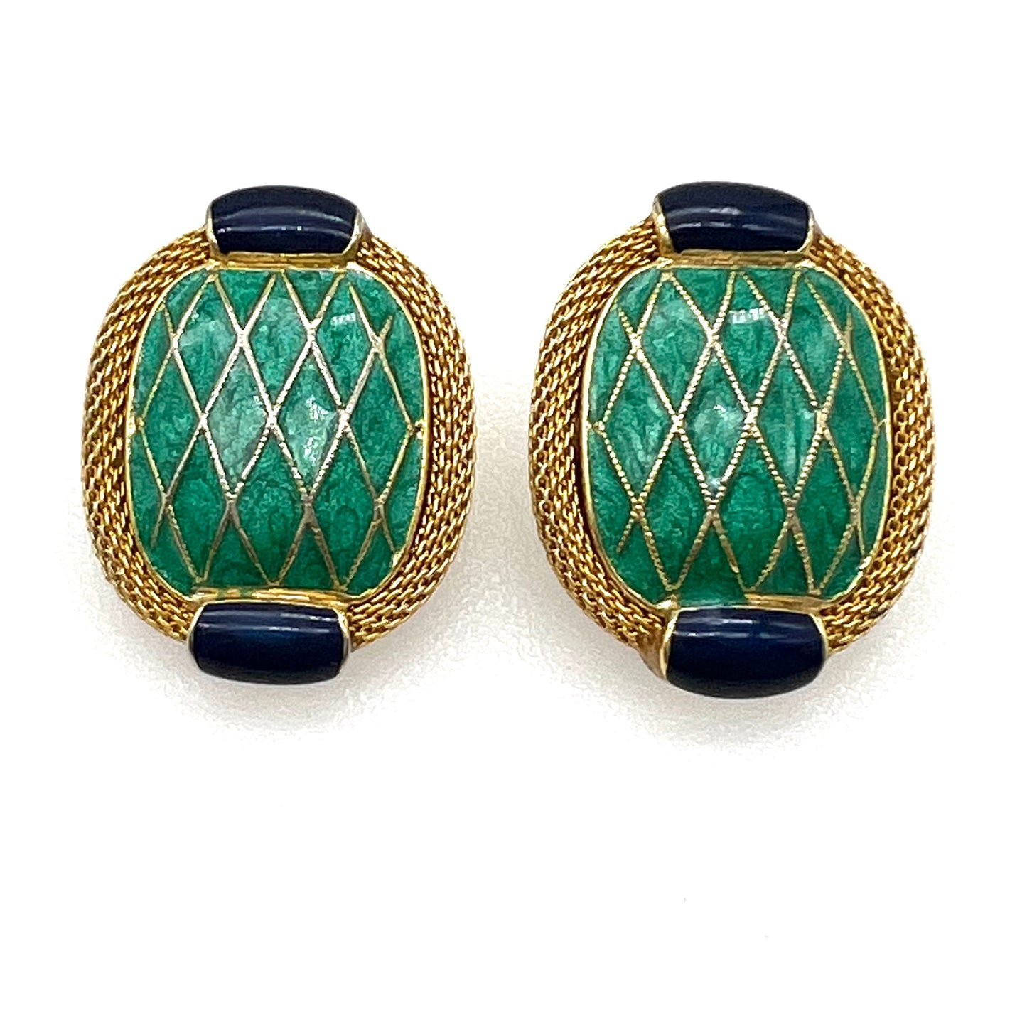 Balenciaga Paris Harlequin Enamel and Gold Mesh Clip On Earrings