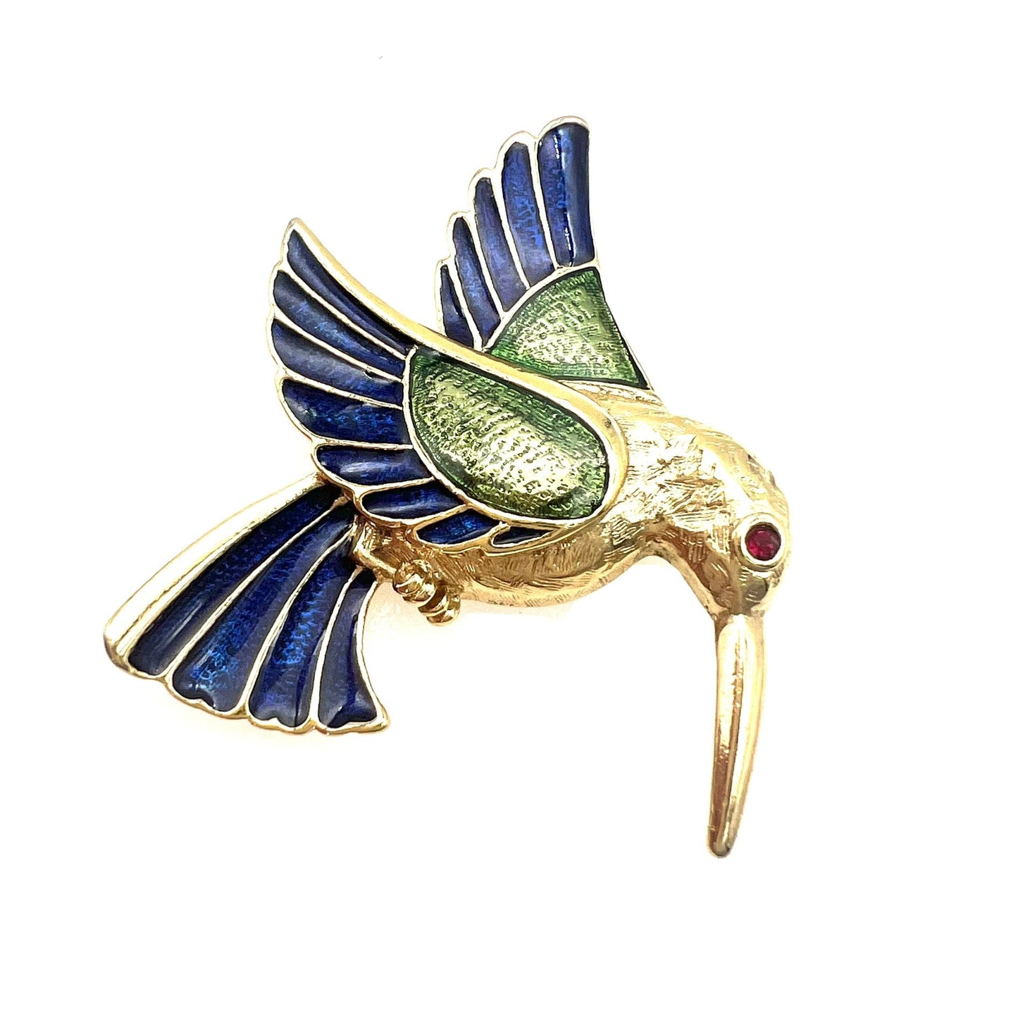 Hummingbird Enamel and Rhinestone Brooch