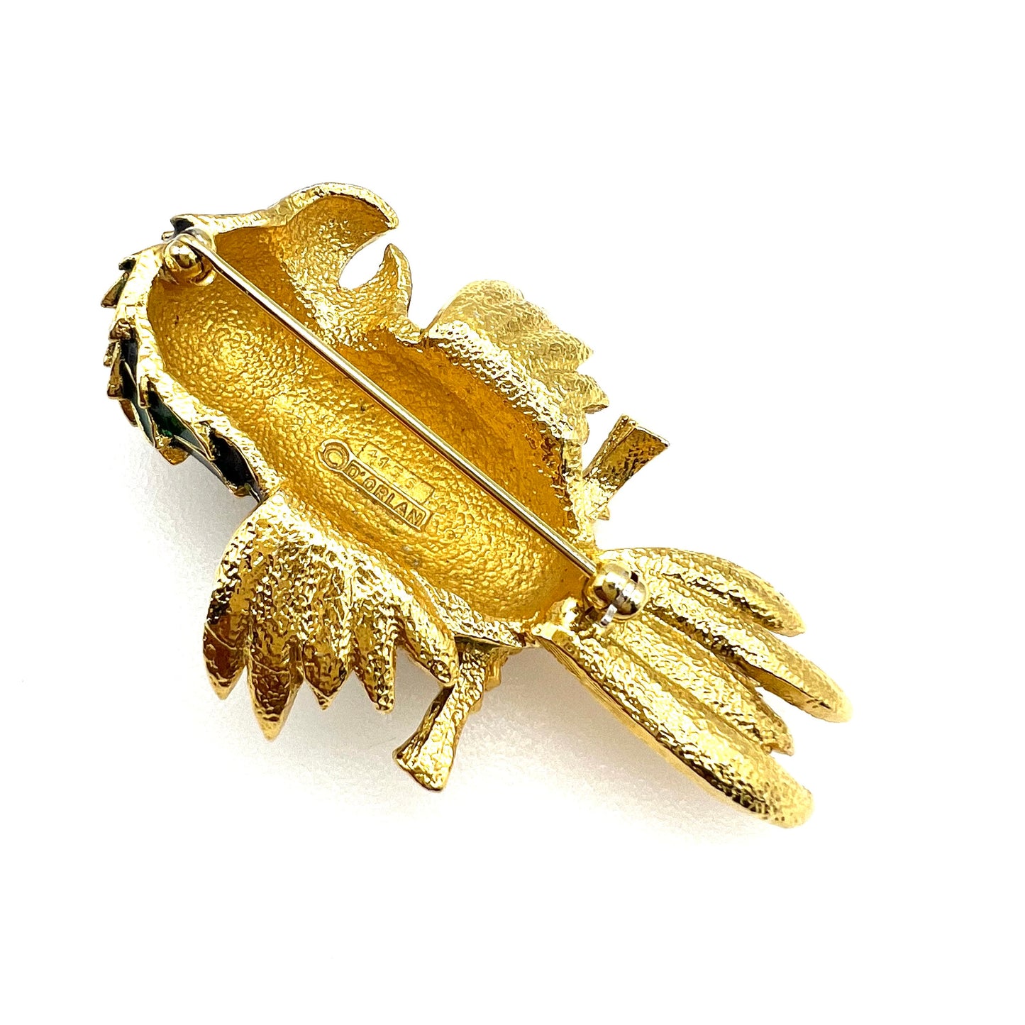 D'Orlan Broche perroquet hurlant plaqué or 22 carats et émail